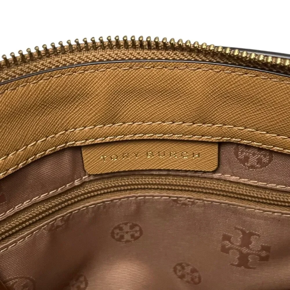Tory Burch Emerson Mini Top Zip Tote Saffiano Leather Camel Crossbody Satchel